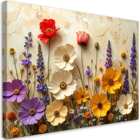 Quadro su tela, fiori selvatici colorati - 60x40 (1/2)