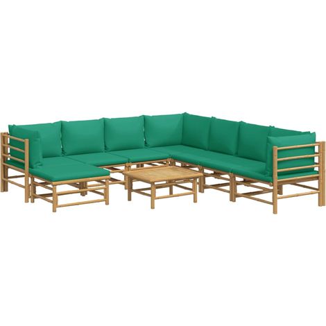 Muebles de jardín muebles de exterior juego de muebles de 9 piezas con cojines de bambú verde 020018170 (1/5)