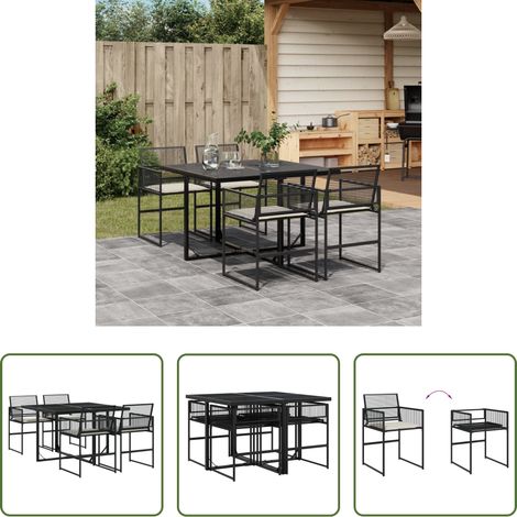 vidaXL Gartenstuhl - 5-tlg. Garten-Essgruppe mit Kissen Schwarz Poly Rattan (1/5)