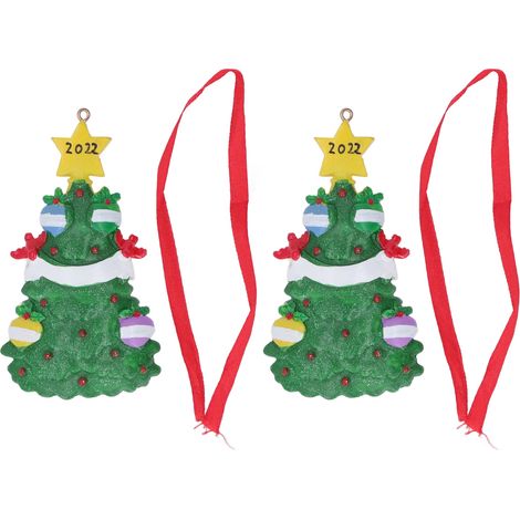 Lot de 2 pendentifs sapin de Noël en résine sculptée peinte à la main, décoration suspendue pour maison 22 W245