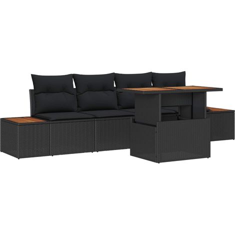 Garden Sofa Set with Storage 5 pcs Black Poly rattan vidaXL