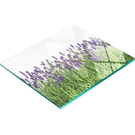 Tabla de cocina decorativa multifuncional de vidrio con flores de lavanda, 60x52 cm (1/5)