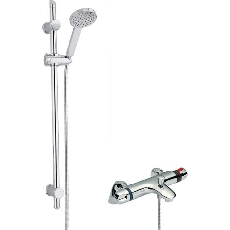Thermostatic Bath Shower Mixer Tap & Water Saving Handset Slide Rail Kit Bundle - Chrome - Balterley