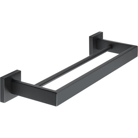 Porte-serviettes - 40 cm - Sans perçage - Aluminium - Double - Étagère de rangement moderne pour salle de bain - Noir (1/5)