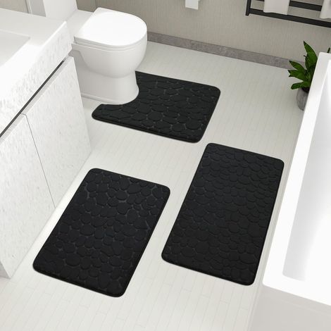 Lot de 3 tapis de salle de bain antidérapants - Noir (1/5)