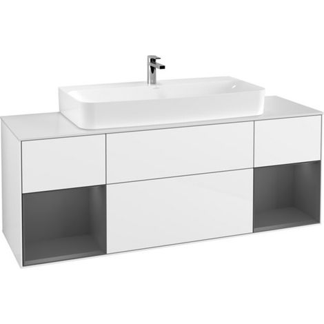 V&B Waschtischunterschrank Wandbeleuchtung Finion 160cm, Reg Anthrac. m Lac, glo wh. Lac (1/2)