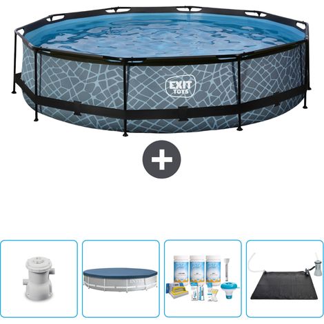 Exit-toys Piscina Exit Rotonda - Effetto pietra - 360x76 cm - 5-pezzi SCB18 (1/4)