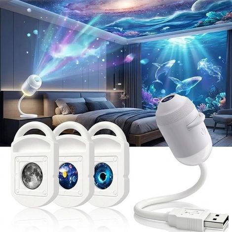 Lampe projecteur ciel étoilé et galaxie avec 3 motifs, veilleuse portable USB, plug-and-play, pour chambre d’enfant, voyage et décoration (1/5)