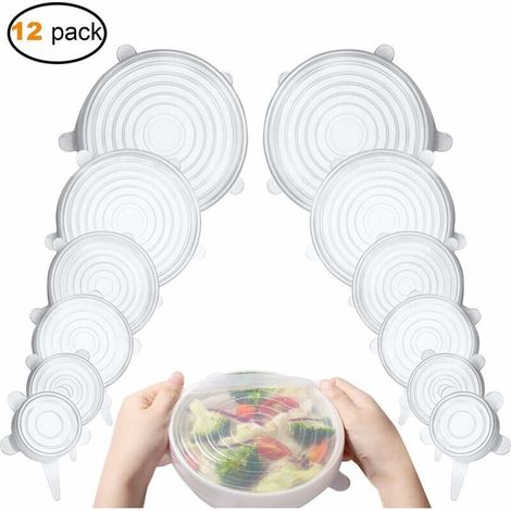Couvercles en silicone extensibles, couvercles en silicone, extensibles, couvercles en silicone de 12 pièces extensibles de différentes tailles, couvercle extensible sûr et sain Nourriture fraîche pou (1/5)