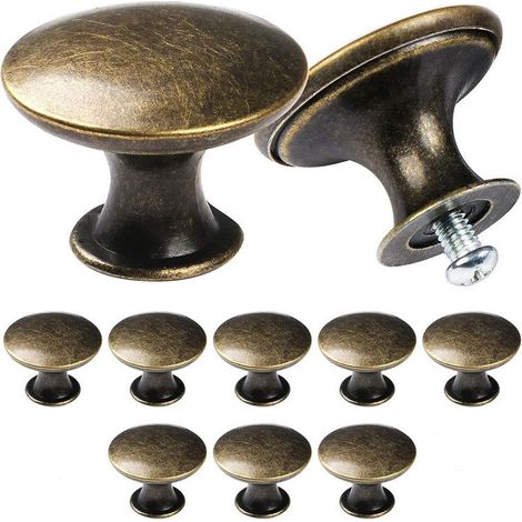 Lot de 10 boutons d'armoire vintage chic，Poignées de placard de cuisine de style antique,30 mm, Bronze,OUYLAF (1/5)