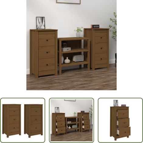 Holzbeistelltisch - Sideboards 2 Stk. Honigbraun 40x35x80 cm Massivholz Kiefer (1/5)