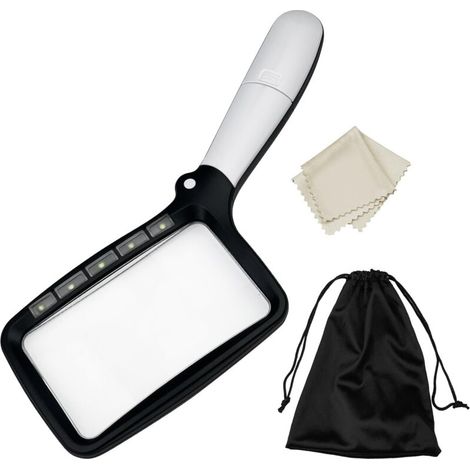 Loupe avec lumière, 3 x pliable rectangulaire loupe de lecture avec 5 LED éclairées avec 2 modes pour personnes âgées, enfants, travaux manuels, horlogers, journaux, bijoux (1/5)