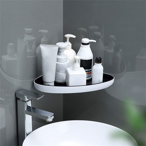 Étagère murale de salle de bain, rangement pour toilettes, sans perçage, cabine de douche triangulaire, noir classique monocouche. (1/5)