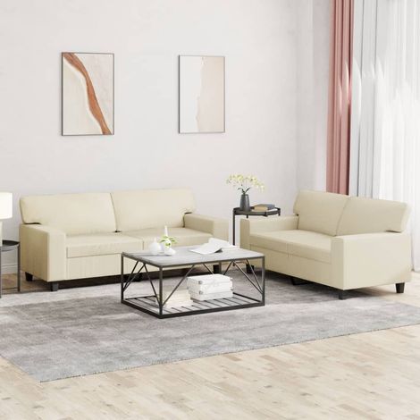 2-tlg. Sofagarnitur Creme Kunstleder (1/5)