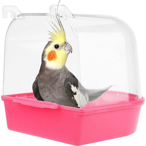 NineClouds Baignoire à oiseaux, baignoire suspendue, accessoires de cage à oiseaux avec crochets, douche à eau (rose) (1/5)