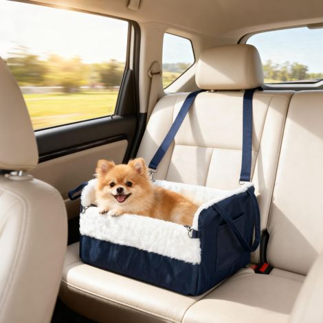 siège de voiture pour chiens 55 x 46 x 32 centimètres bleu marine, Siège auto pour chien avec ceinture de sécurité et fixation