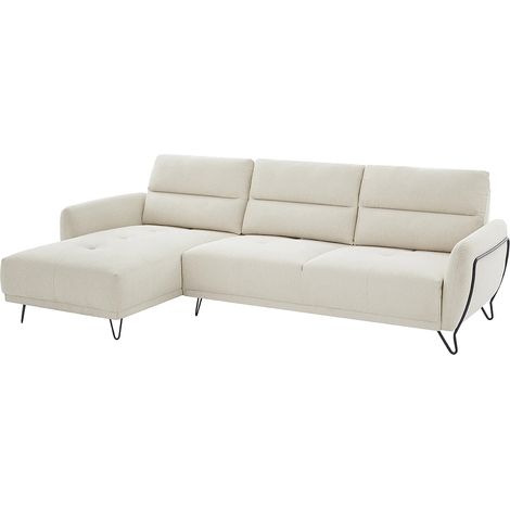 Canapé d'angle gauche en tissu texturé beige dossier avance-recule DURIMA (1/5)