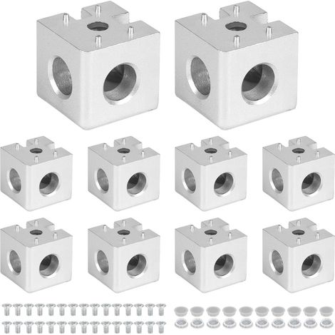 10 PièCes 3 Cubes D'angle 4040, Matériel d'extrusion Profilé Aluminium 40x40, Connecteurs en Alliage D'aluminium, Accessoires pour imprimante 3D(argent) (1/5)