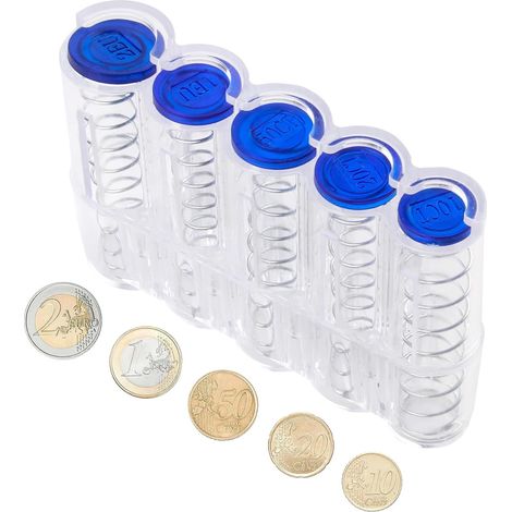 Monnayeur pièces euro, monnayeur serveur, monnayeur avec 5 Compartiments pour Monnaie en Plastique (transparent)