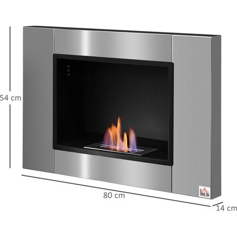 Cheminée bioéthanol Murale encastrable brûleur 0,9 L, environ 3 h de durée de combustion 80L x 14l x 54H cm Couverture 25-30 m² Acier inox (1/5)