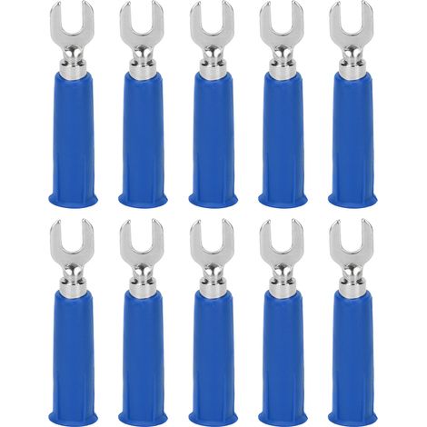 10 Stück isolierte Bananenstecker-Gabelverbinder, U-förmige Crimp-Anschlüsse für Multimeter, Blau