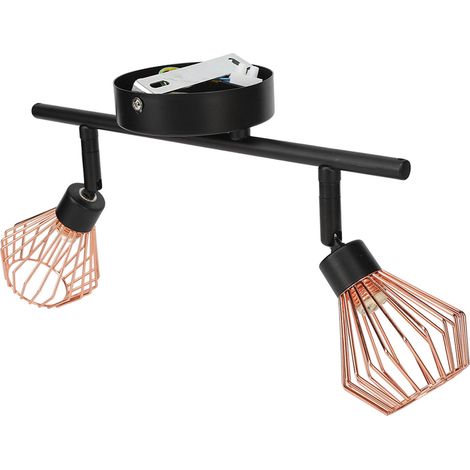 Kit d'éclairage sur rail avec 2 spots orientables pour appliques murales et plafonniers, avec cages tressées, pour cuisine et salon. (1/5)