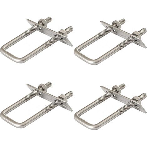 Lot de 4 étriers en U avec filetage, vis en U M8 60 x 120 mm, vis à étrier en acier inoxydable 304, étrier en U avec écrous et plaque de cadre, pour remorquage, voitures et navires, réparation (1/5)