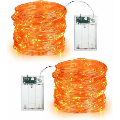 Guirlandes lumineuses d'automne (lot de 2), guirlandes LED miniatures de 5 m, à piles, fil argenté, pour décoration intérieure et extérieure, idéales pour Halloween, la chambre ou Noël. (1/4)