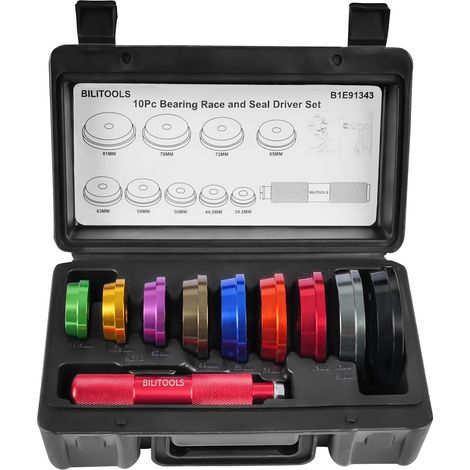 Kit Presse Roulement et Joint SPI 10 Pièces Métrique 39.5-81mm, 1 manche + 9 adaptateurs, montage moyeu voiture, étui de rangement (1/5)