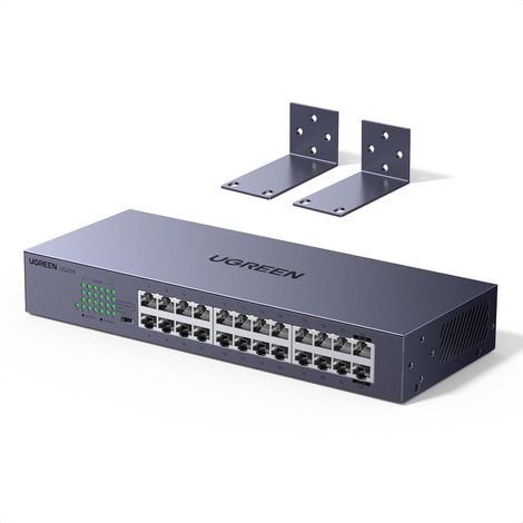 Gigabit Ethernet Switch 24 Ports Network LAN Hub 1000Mbps Desktop or Wall Mount Splitter for Office and Home RJ45 Power Strip Compatible with PC TV Printer Camera Router (1/5)