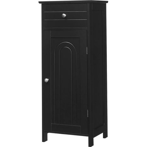 COSTWAY Badezimmerschrank Badschrank, freistehend Midischrank mit Schublade & 2 verstellbaren Regale Schwarz (1/5)