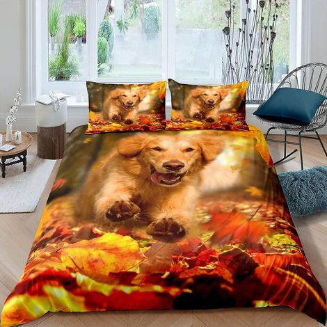 Kinderbettwäsche-Set mit Golden-Retriever-Motiv, Mikrofaser, bestehend aus 1 Bettbezug und 1/2 Kissenbezug (1/3)