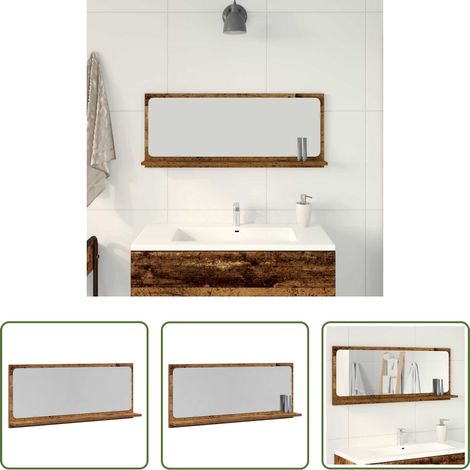 vidaXL Wandspiegel - Spiegelablage mit Regal Altholz 90 x 10,5 x 37 cm Holzwerkstoff (1/5)