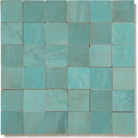 Zellige véritable Carrelage Artisanal - 5x5 cm - Bleu Maldives (vendu par plaque de 0,09 m² - 30x30 cm) (1/3)