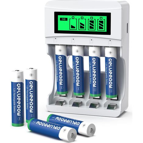8 Piles Rechargeables AAA 1100mAh avec Chargeur de Piles AA et AAA 4 Slots, Haute Capacité 1.2V Batterie Rechargeable Chargeur avec Indicateur LCD Intelligent (1/5)