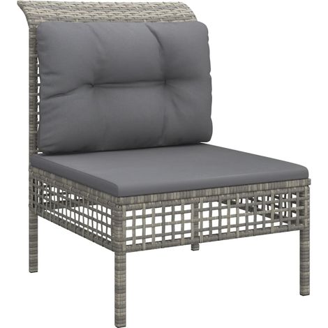 Maison Exclusive - Garten-Mittelsofa mit Kissen Grau Poly Rattan
