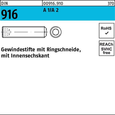 Gewindestift DIN 916 Ringschn./Innen-6-Kant M 16 x 30A1/A 2 10 Stück