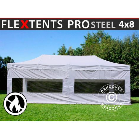 Pop up gazebo FleXtents PRO Steel 4x8 m White, Flame retardant, incl. 6 sidewalls