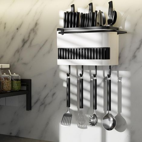 Besteckhalter und Abtropfgestell für die Arbeitsplatte – Geschirrorganizer mit separater Aufbewahrung für Gabeln und Essstäbchen (schwarz) (1/5)