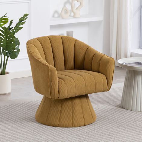 Fauteuil relax pivotant 360° ergonomique, accoudoirs rembourrés, 70×66×72 cm, remplissage en mousse, velours côtelé brun clair (1/5)