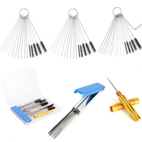 Kit de Nettoyeuse de Carburateur, 15 Brosses en Nylon 30 Aiguilles Nettoyage 1 Clé Hexagonale 1 Pic Pointu et 13 Fils Nettoyage pour Éliminer les Taches Carbone Tenaces sur le Carburateur (1/5)