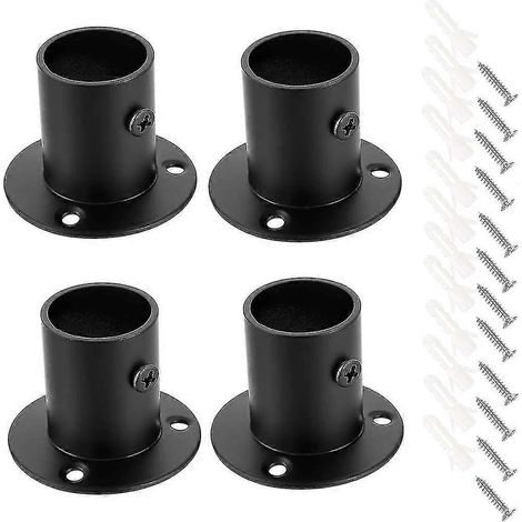 Ensemble de 4 supports de tringle à rideaux en acier inoxydable (noir) (1/5)