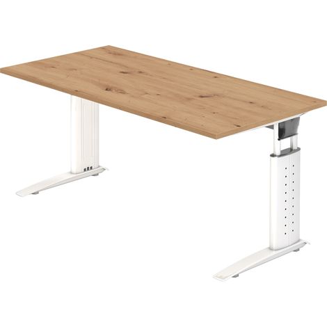 bümö® Schreibtisch "U-Serie" höhenverstellbar, Tischplatte 160 x 80 cm in Asteiche, Gestell in weiß (1/5)