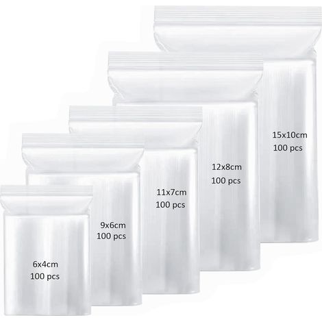 500 Pieces Clear Plastic Zip Bags 5 Sizes Small Plastic Bags Resealable Plastic Bags for Jewellery, Confectionery, Food, Electronic Components (1/5)