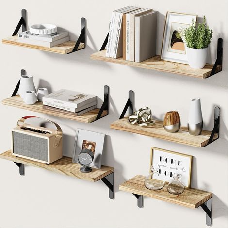 Lot de 6 étagères flottantes en bois pour décoration murale, étagères murales rustiques pour chambre à coucher, salle de bain, livres pour salon (1/5)