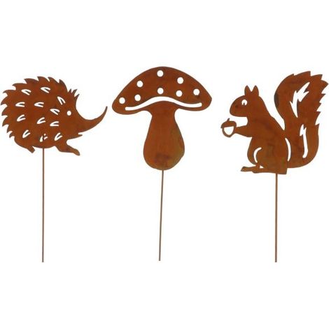 Flamingo Gartenstecker Waldtiere & Pilz rostbraun 40 cm 3 Stück Gartenstecker