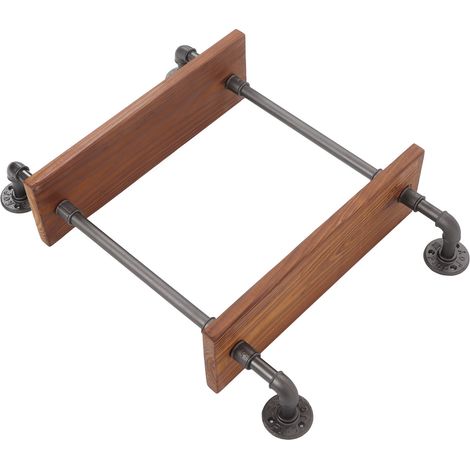Doppelstöckiges Wandregal aus Massivholz und Schmiedeeisenrohren im Retro-Stil, ideal für eine Hausbar. (1/5)