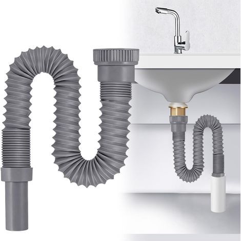 G1 1/2" Abflussrohr, Stahldraht, ausziehbar 350-760 mm, für Küchen- und Badezimmerspülen (1/5)