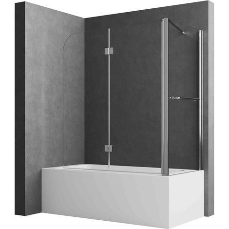 Duschwand für Badewanne mit Seitenwand Badewannenaufsatz 2-teilig faltbar Duschwand Badewanne 120x70x140cm Badewannenaufsatz mit Seitenwand aus 6mm ESG Sicherheitsglas (1/5)