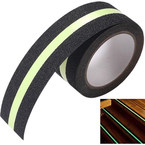 Ruban Sécurité Antidérapant Qui Brille - 1 Rouleau, Noir, avec Fonction Luminescente, Adhésif Tapis D'escalier Antidérapants, Tapis Antidérapants pour Toutes Les Marches D'escalier (1/5)